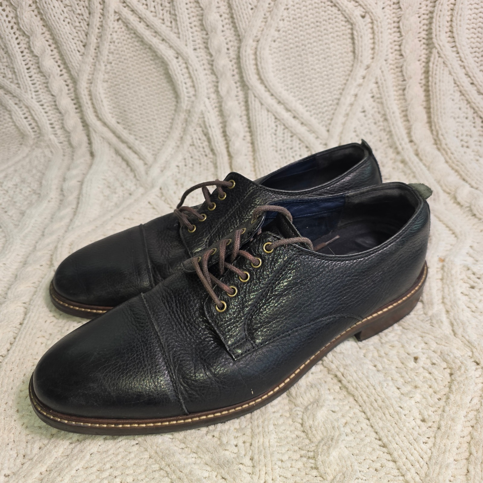Cole Haan Williams Cap Toe Oxford Black Pebbled Soft Leather Mens 10m